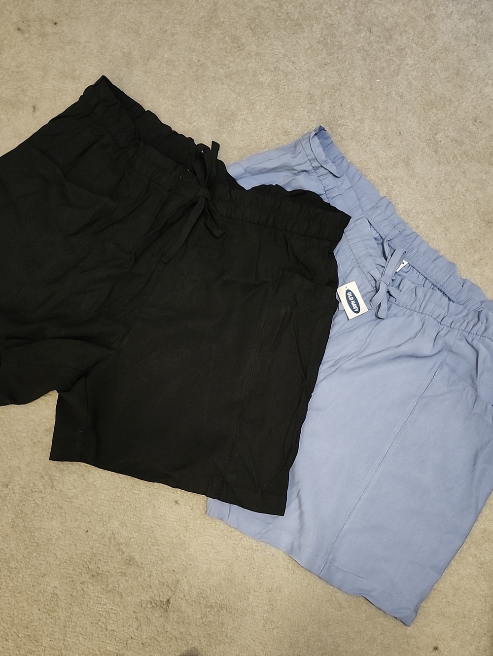 Women's Black and Light Blue Drawstring Shorts